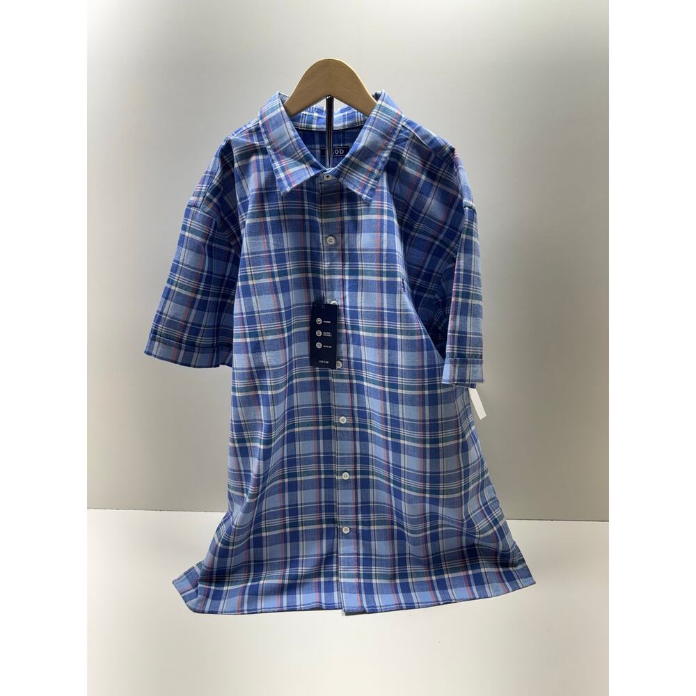 Izod Men’s Short Sleeve Plaid Button Front Shirt New Chambray Blue Sz XL Resort